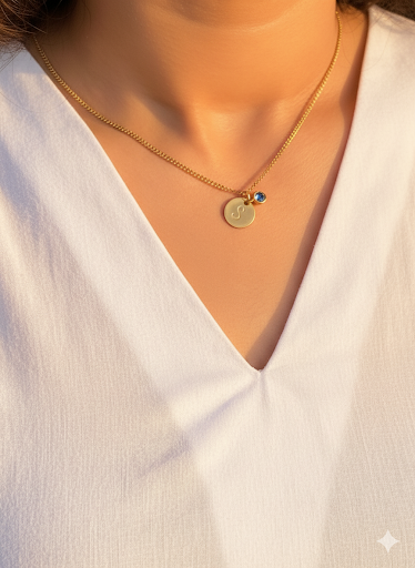 Initial & Birthstone Charm Necklace