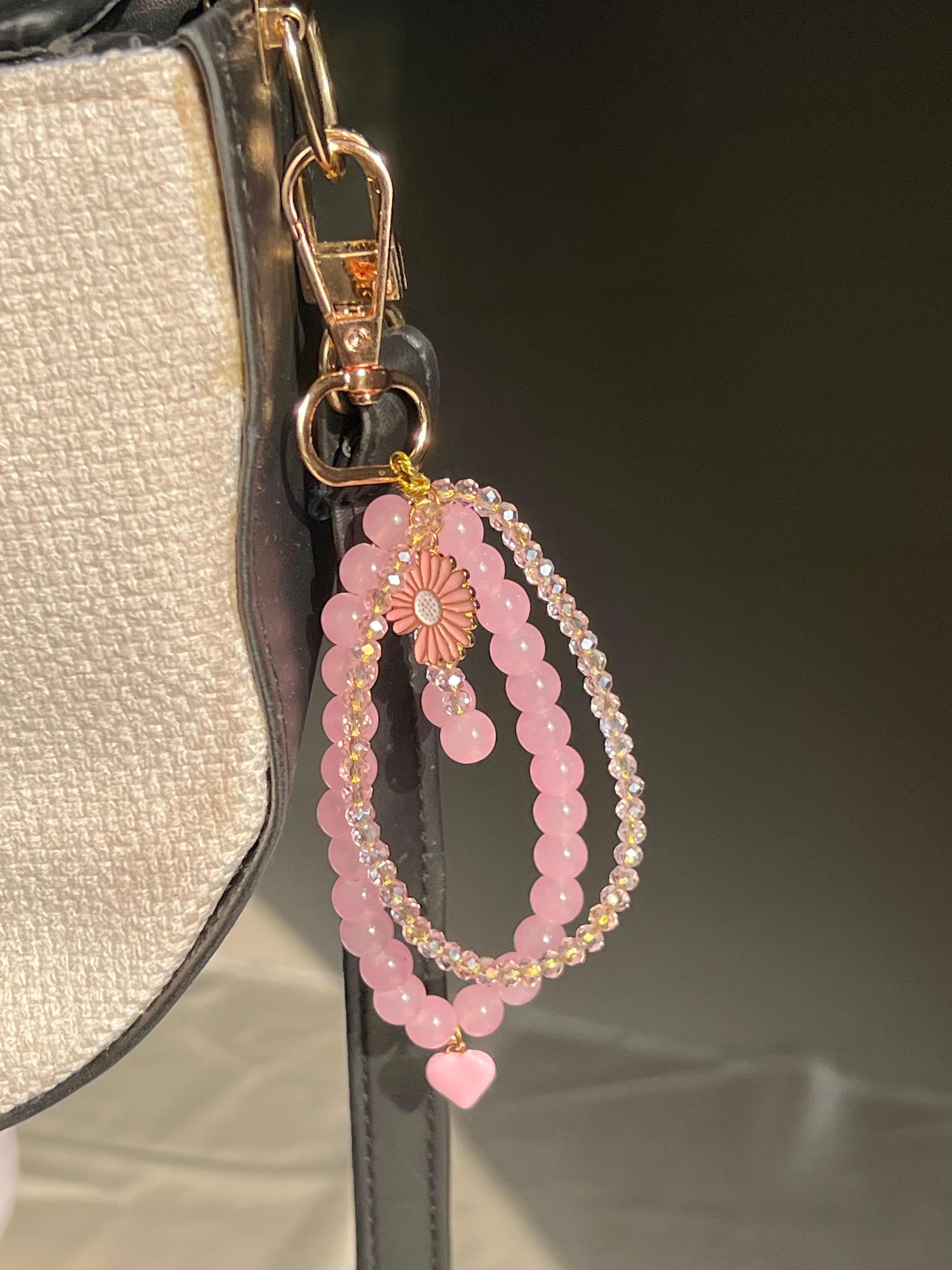 Pink Beaded Keychain,handmade