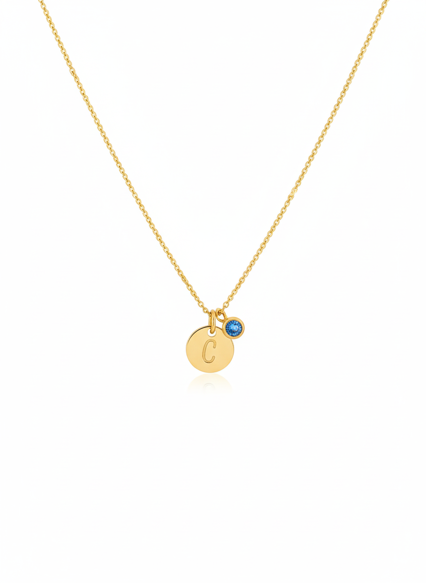 Initial & Birthstone Charm Necklace
