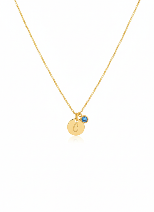 Initial & Birthstone Charm Necklace