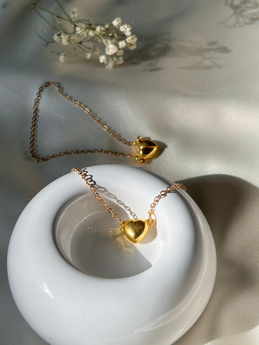 Golden bracelet with heart pendants, handmade, customised jewellery