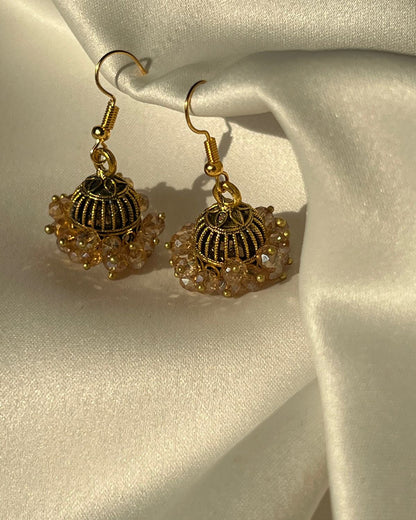Noor Luxe Crystal Jhumka Earrings Pearl and Festive Colors