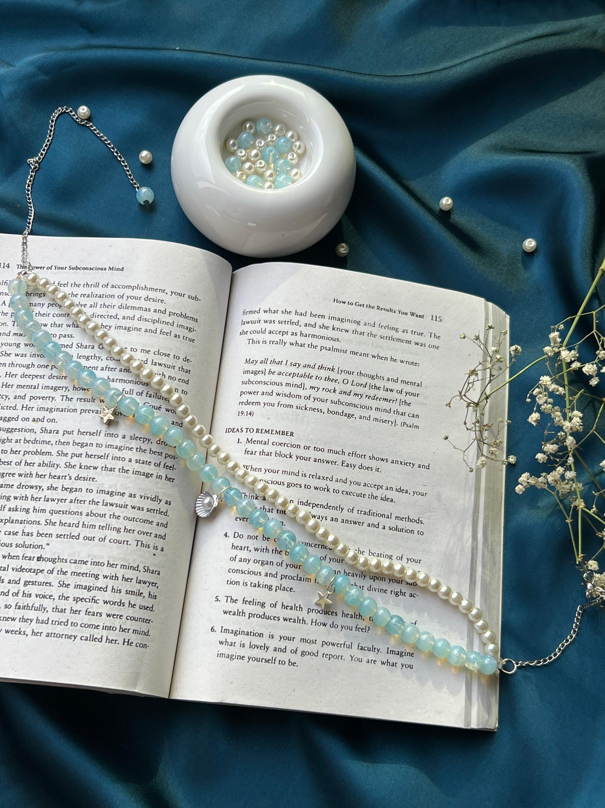 White and blue beaded bracelet elegent look,handmade