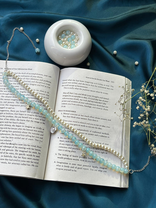 White and blue beaded bracelet elegent look,handmade