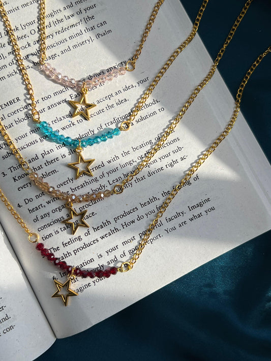 Beaded necklace with star shape bead,handmade