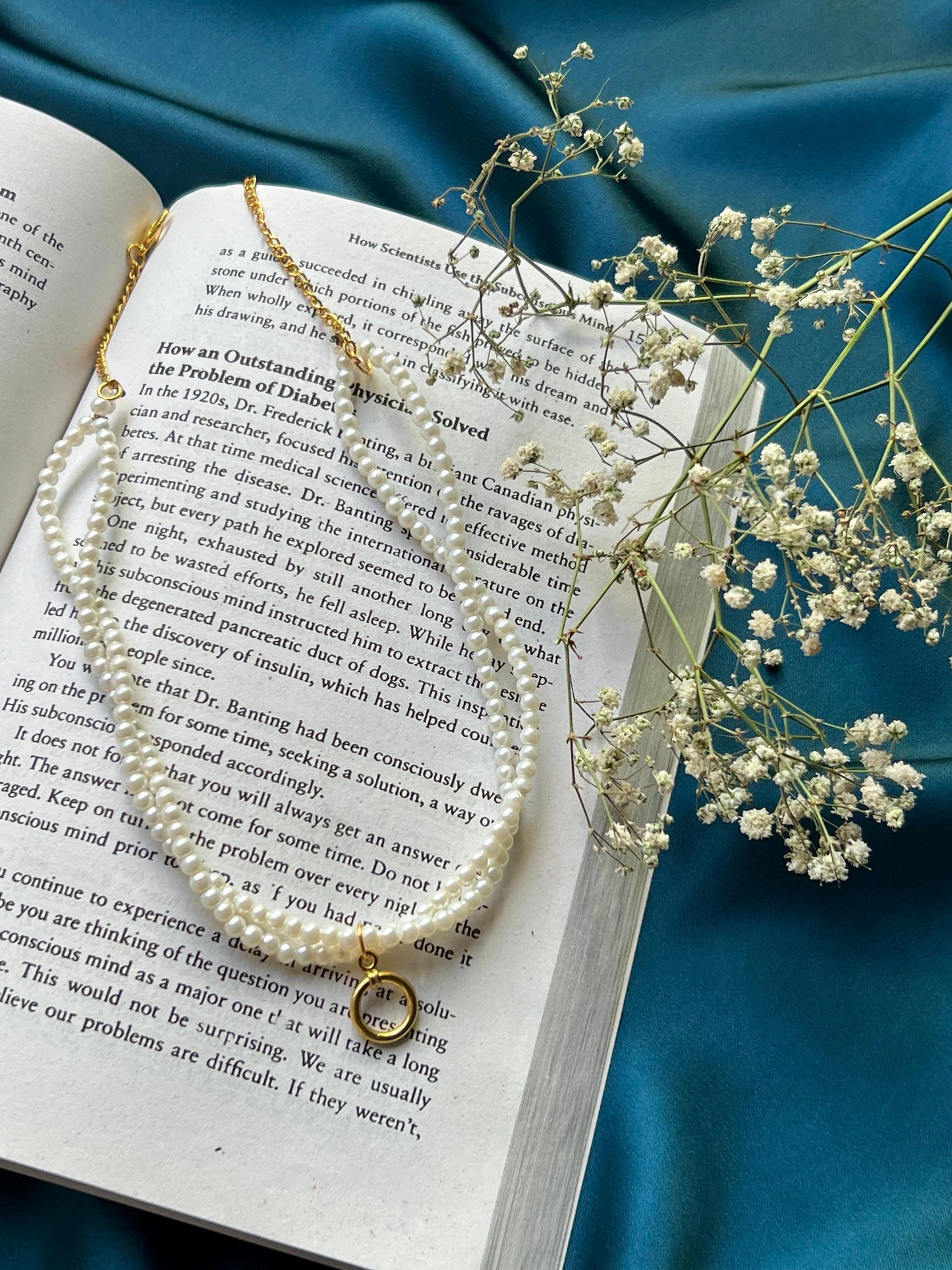 Golden Halo- White Beaded Necklace