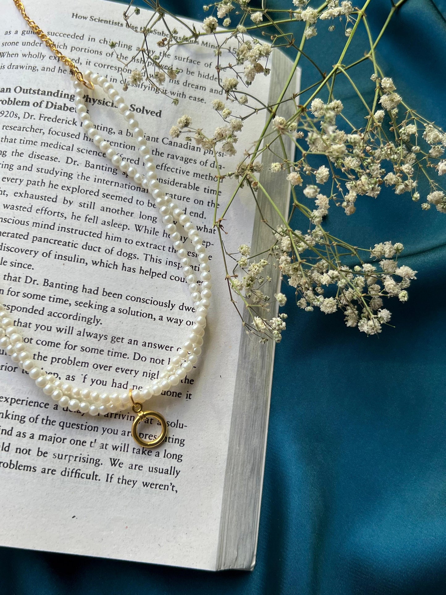 Golden Halo- White Beaded Necklace