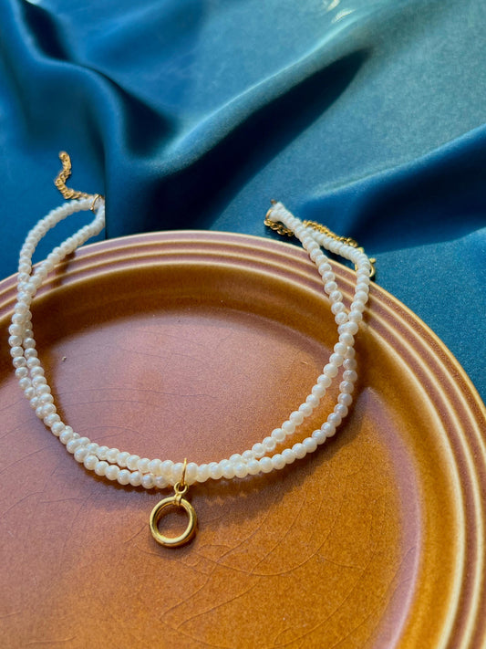 Golden Halo- White Beaded Necklace